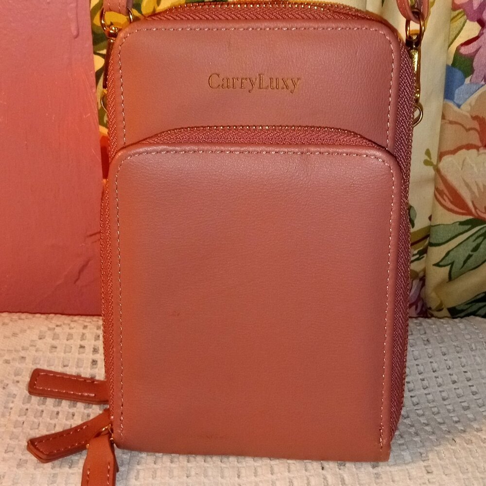 BROWN CARRY LUXY CROSSBODY 3-SIDED WALLET WITH GOLD HARDWARE